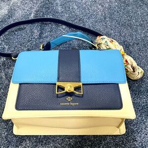 Nanette Lepore Vegan Leather Top Handle Cross Body with Scarf Blue